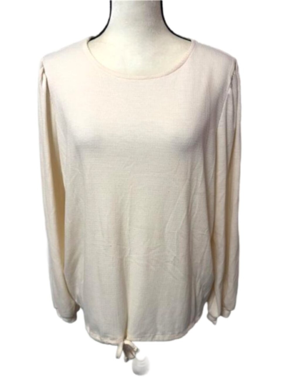 Nine West Cream Long Sleeve Tie-Hem Waffle Knit Top Size L #2523